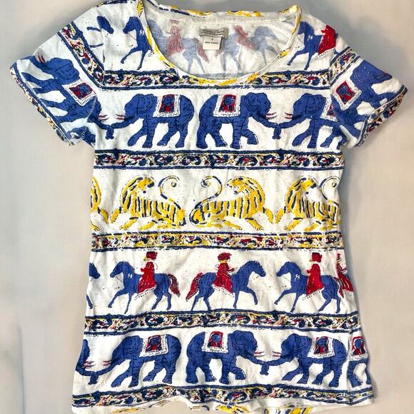 Lucky Brand Tops - Lucky Brand Elephant Tiger Graphic T-Shirt S Boho Animal Print Made In India